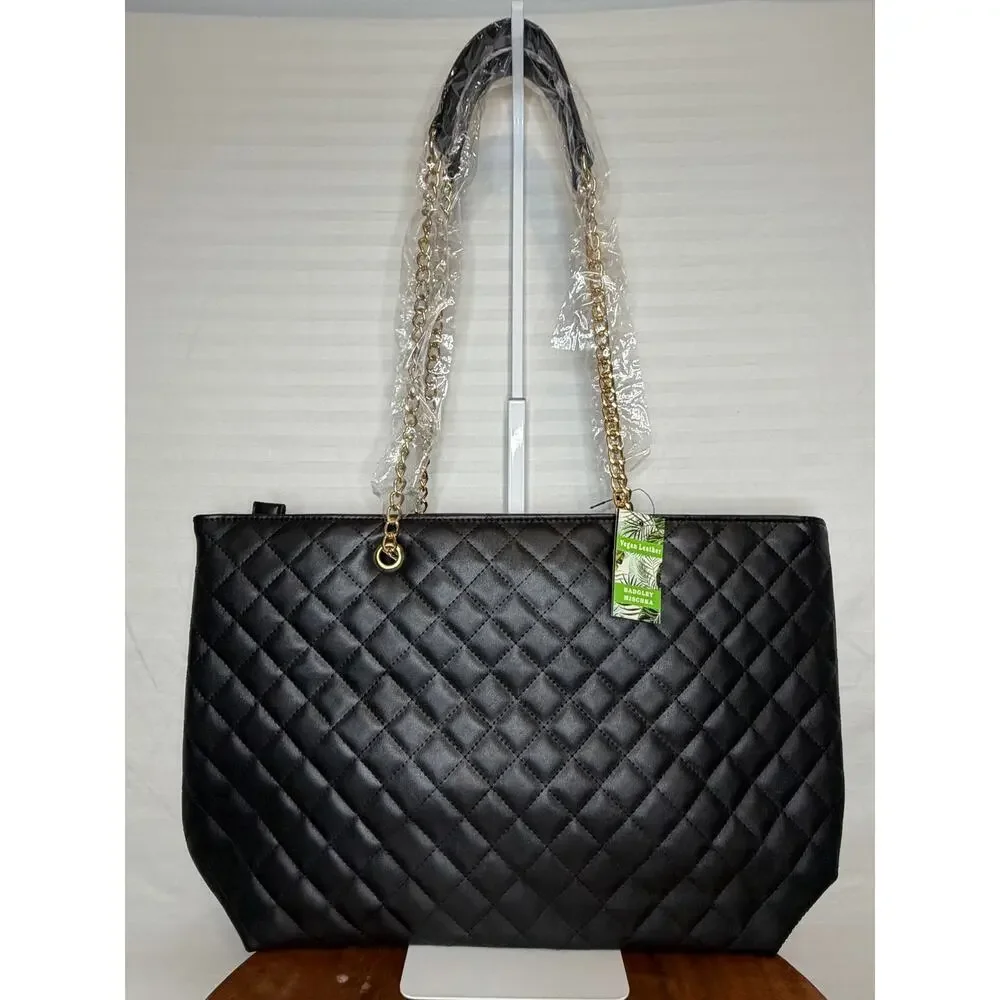 Badgley Mischka Large Quilted Tote MSRP $129 NWT Black Vegan Leather